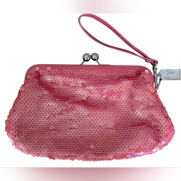 Coach Raspberry Pink Sequin Kisslock Clutch - Limited Edition
